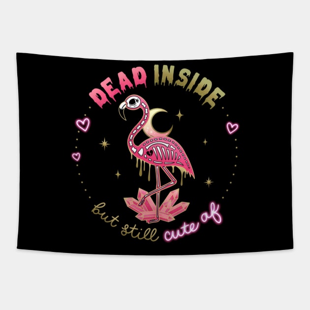 Dead Inside but still Cute AF Skeleton Flamingo w/ Moon & Crystals Tapestry by moonstruck crystals