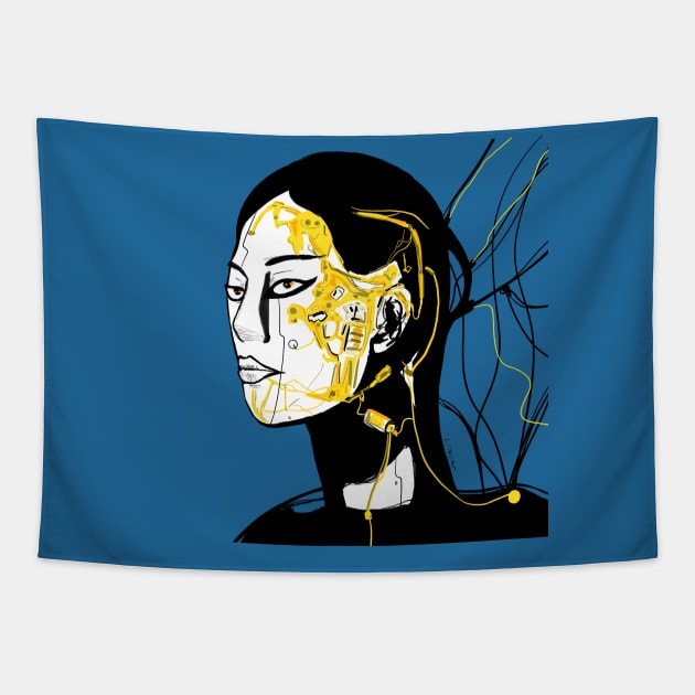 cables techno girl ecopop Tapestry by jorge_lebeau
