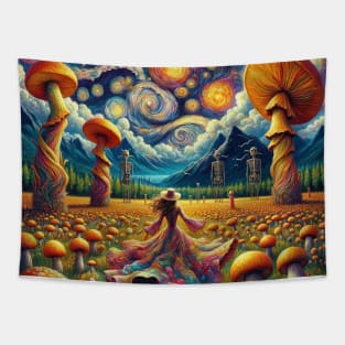 Mushroom Mandala Dancing Girl Tapestry