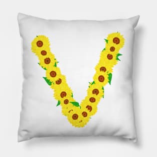 Sunflowers Initial Letter V (White Background) Pillow