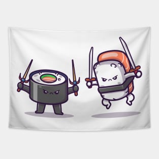 Cute Sushi And Onigiri Fighting Tapestry