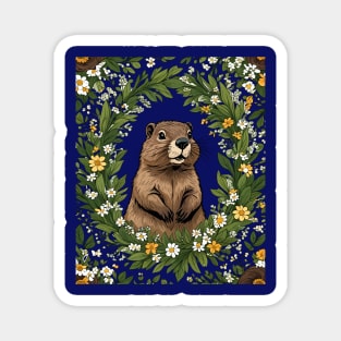 Massachusetts Mayflowers and Groundhog Woodchuck 3 Magnet