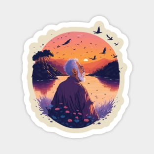 Old Man in a River with a Sunset Magnet