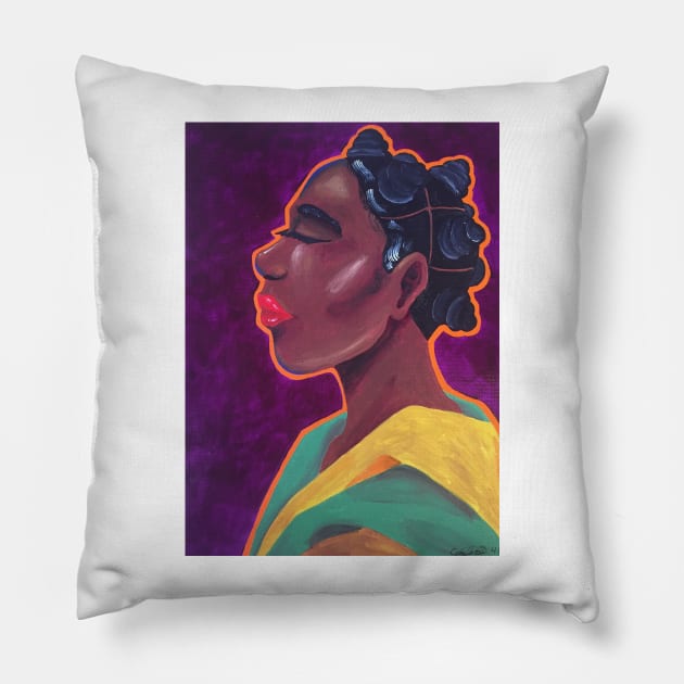 Woman With Bantu Knots Pillow by LadybugDraws