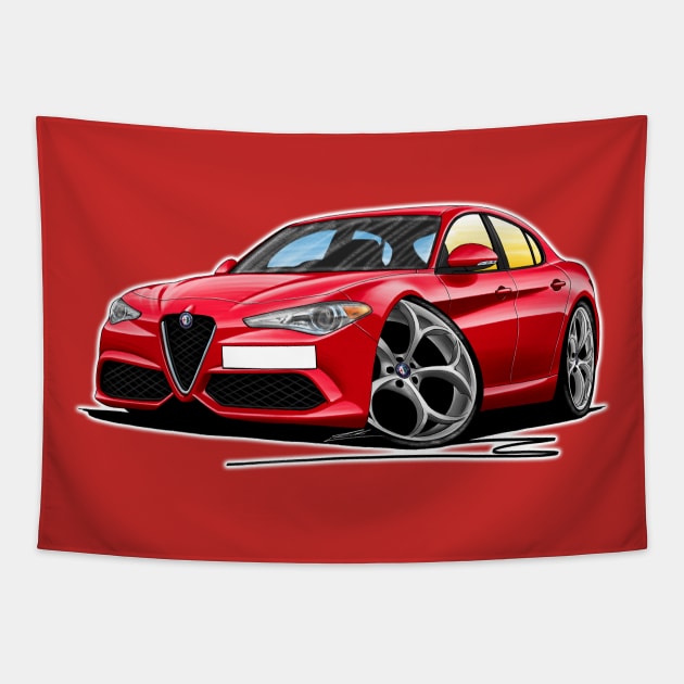 Alfa Romeo Giulia Red - Car Caricature Tapestry by y30man5