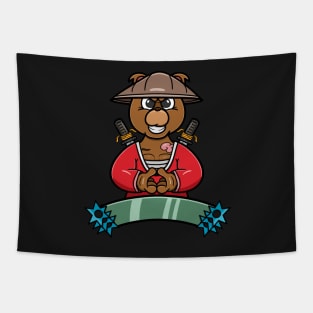 Ninja Bear Head Cartoon Tapestry