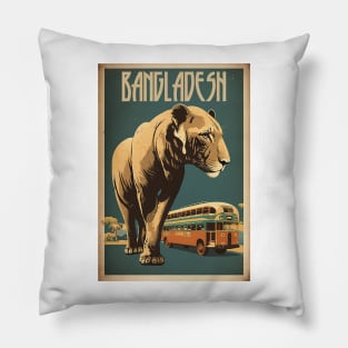 Bangladesh Tiger Vintage Travel Art Poster Pillow