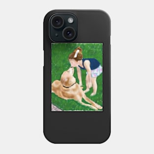 Little Girl Kissing her Golden Retriever Phone Case