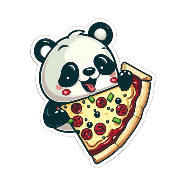 Cute Cartoon Panda Eating Pizza Funny Kawaii by kiddo200