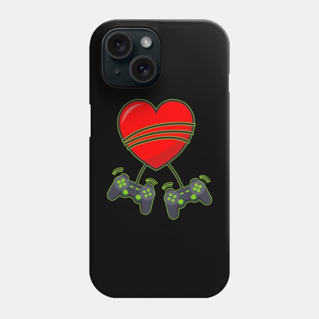 Video Gamer Heart Controllers Valentines Day Boys Girls Kids Phone Case by Neldy