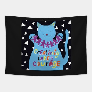 Creativity takes courage - Henri Matisse quote. Blue cat. Tapestry
