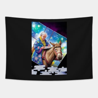 Old Lady in kimono riding a donkey greeting card Tapestry