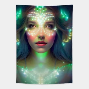 Glowing Green Stars - Goddess of Light Digital Fantasy Artwork Tapestry