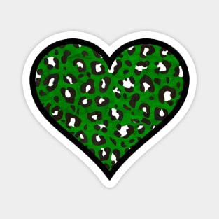 Dark Green, Black and White Leopard Print Heart Magnet