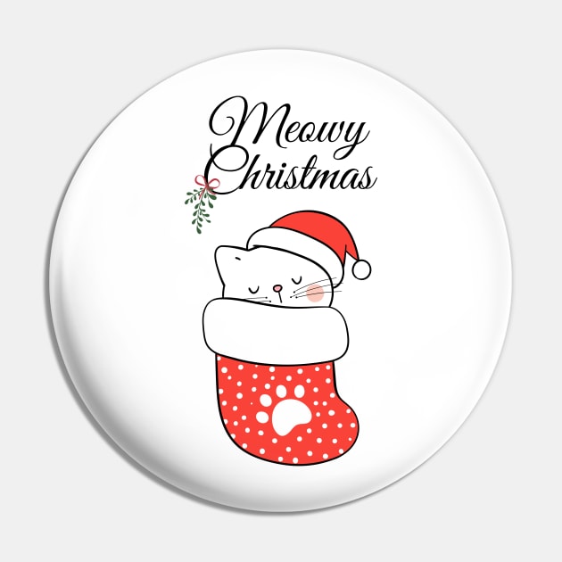 Cute Christmas - Meowy Christmas Cat with Hat Sleeping Pin by Dabejo