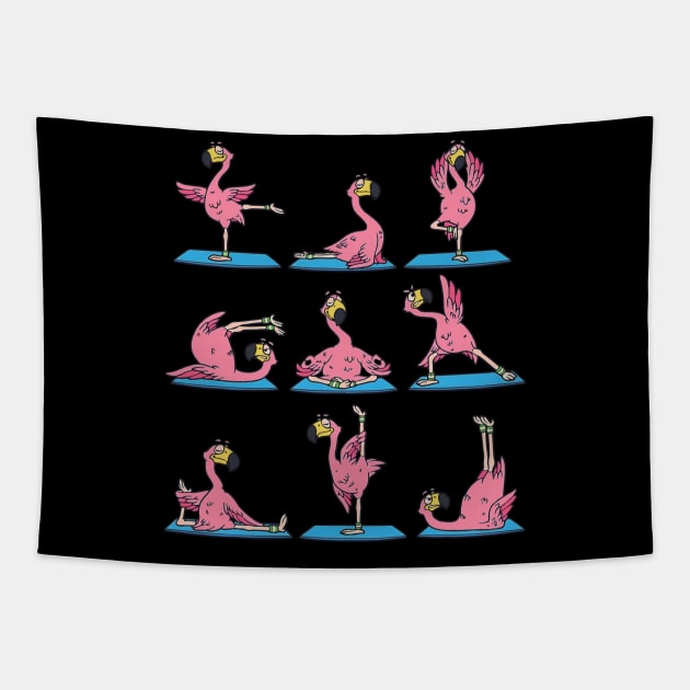 Funny Flamingo Yoga Tapestry by susanne.haewss@googlemail.com