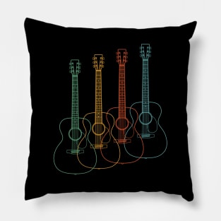 Four Concert Style Acoustic Guitar Outlines Retro Color Pillow