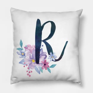 Floral Monogram R Pretty Lilac Bouquet Pillow