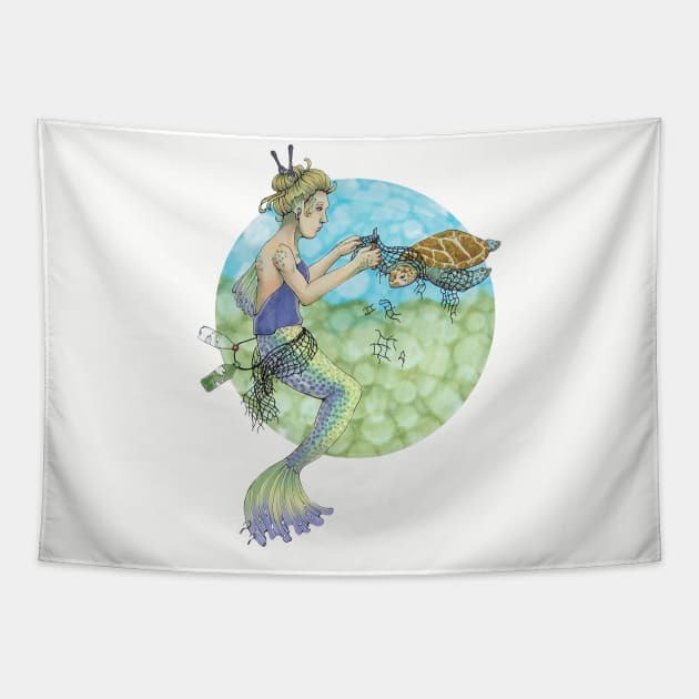 Mermaid and Sea Turtle Tapestry by MayLinnArt