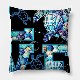 Turtle Love Blue Pillow