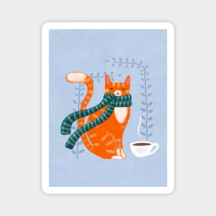 Winter Ginger Coffee Cat Magnet