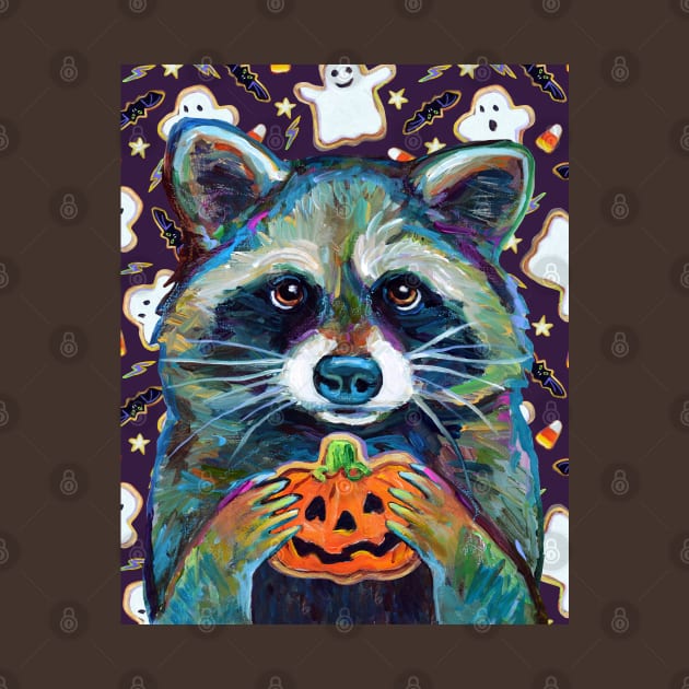 Halloween Raccoon with Jack O Lantern Cookie by RobertPhelpsArt