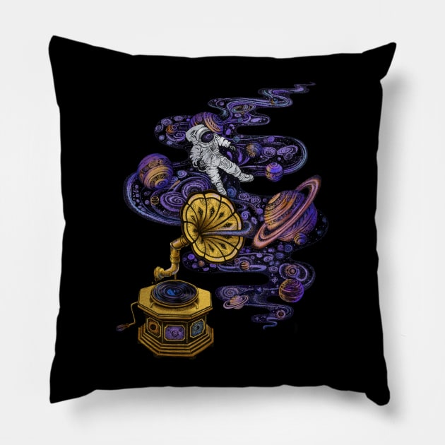 Vintage Space Music Vinyl Astronaut Pillow by ruta13art