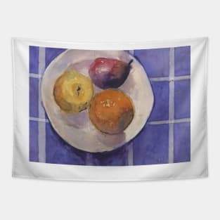 Kitchen, Orange, Apple, Pear on a plate Tapestry