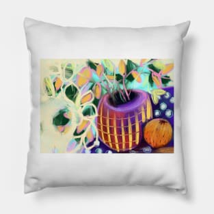 Purple vase and orange Pillow