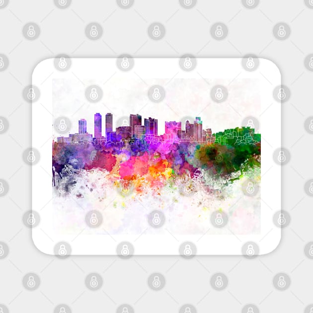 Colombo skyline in watercolor background Magnet by PaulrommerArt