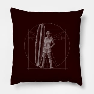 Surfer Girl DaVinci Vitruvian Woman Pillow