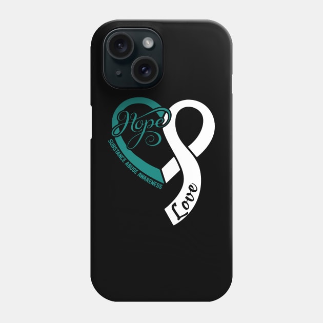 Substance Abuse Awareness Hope Love Heart Ribbon Happy Valentines Day- Love Shouldn't Hurt Stop Phone Case by DAN LE