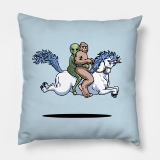 Bigfoot and An Alien On A Unicorn Pillow