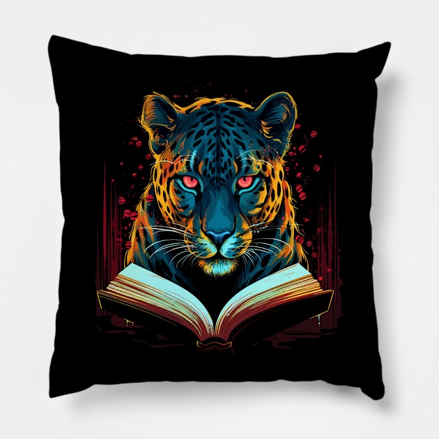 Leopard Reads Book Pillow by JH Mart