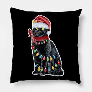 Black Cat Christmas Light Funny Cat Lover Christmas Pillow