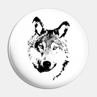 black and white, cartoon head of the beast, wolf Pin