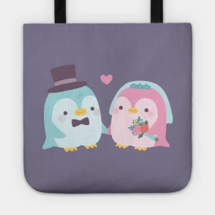 Cute Wedding Couple Penguin Groom and Bride Tote