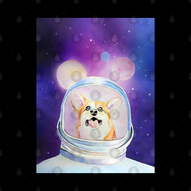 Space Dog Corgi Adventure Mixed Media Illustration by MariaWorkman