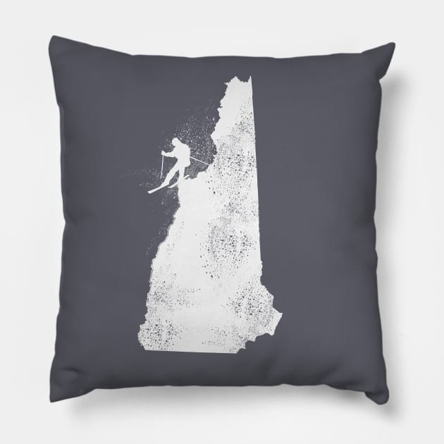 Ski New Hampshire Skier Distressed Illustration Pillow by HungryDinoDesign