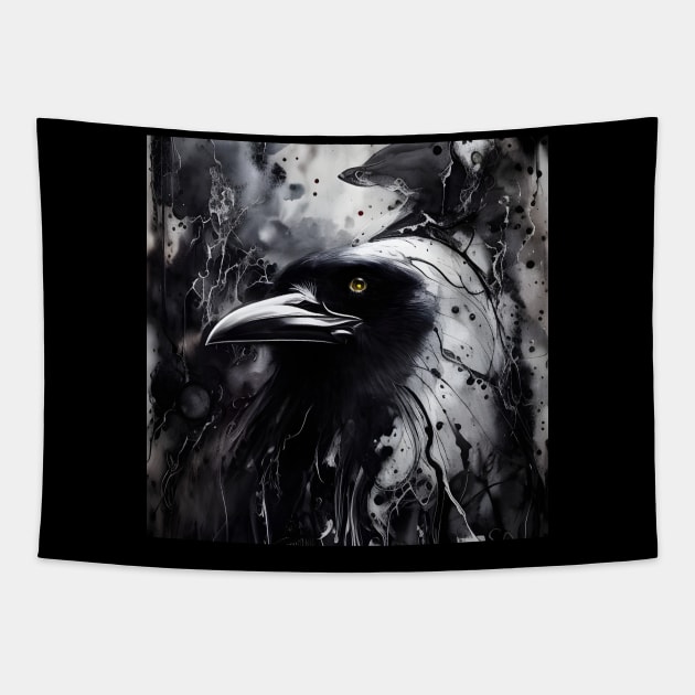 Black Ink Flow Crow Tapestry by Chance Two Designs