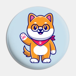 Cute Shiba Inu Dog Waving Hand Cartoon Pin