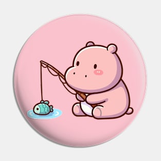 cute hippo fishing Pin