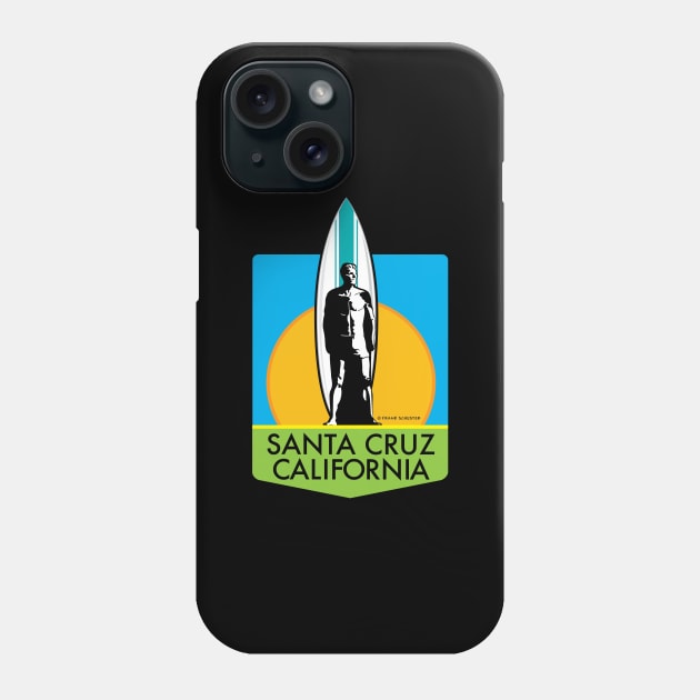 Santa Cruz California Surfer Statue Bill Lidderdale Sticker Sunset Green Phone Case by PauHanaDesign