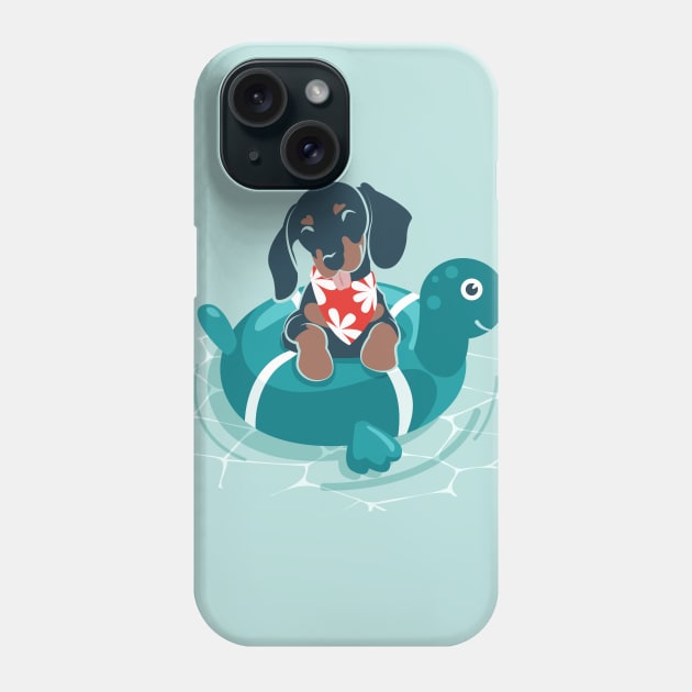 Summer pool pawty // aqua background dachshund dog breed in vacation playing on swimming pool Phone Case by SelmaCardoso