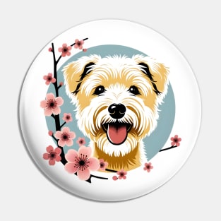 Dandie Dinmont Terrier Revels in Spring Cherry Blossoms Pin