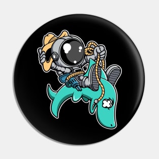 Astronaut Riding Shark Pin