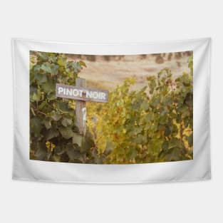 Pinot Noir Wine Painted Sign and Grapevines in Vineyard Tapestry