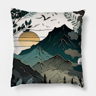 beautiful mountain view, vintage style Pillow