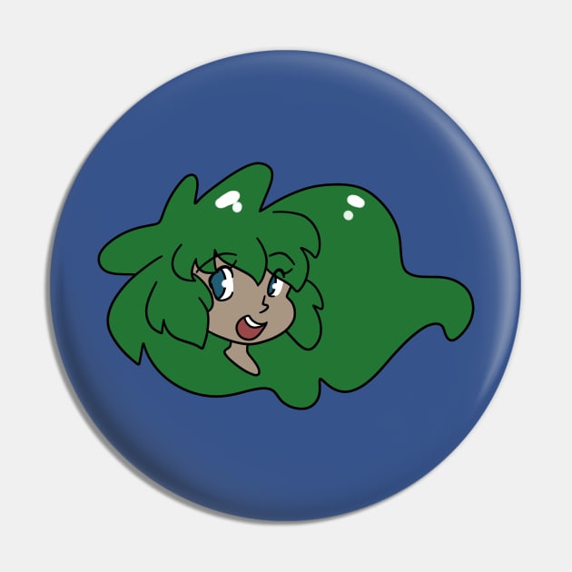 Green Haired Girl Face Pin by saradaboru