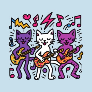 Keith Haring Inspired Cat Rock Band T-Shirt